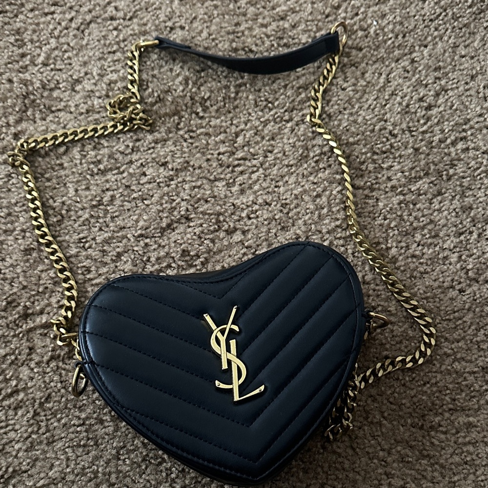 Yves Saint Laurent Black Quilted Heart Crossbody Bag